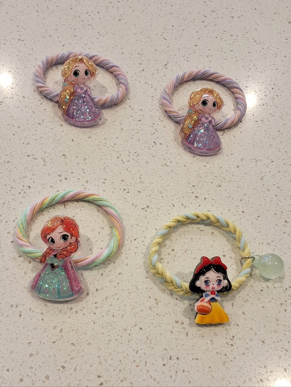 Princess Hair Ties Set Of 4 Disney Inspired Rapunzel Anna Snow White Elastic